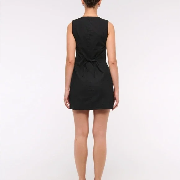 Abercrombie & Fitch Black Button-Front Linen-Blend Mara Mini Dress A&F 662670732 - Picture 3 of 7